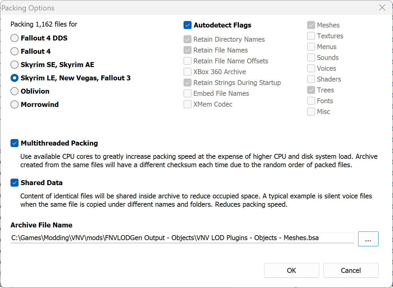 BSArch Pro's Packing Options window